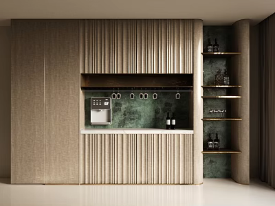 Modern Sideboard Cabinet Design With Wooden Ribbed Panels And Storage Shelves 3d model