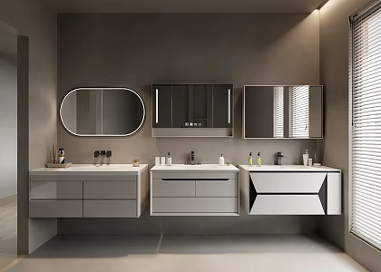Solid Wood Bathroom Cabinet Ceramic Wash Basin Marble Wash Table with Silent Wind Micro Cement Toilet Faucet Bathroom Mirror Toiletries 3d model