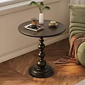 Elegant Black Round Side Table with Vase Coffee Cup Tray beside Green Sofa