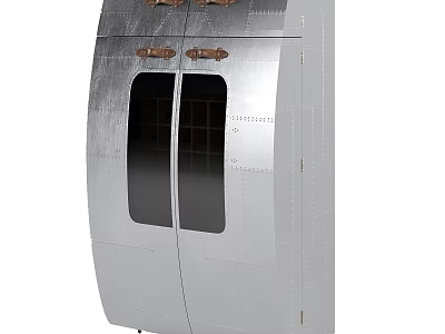 Stylish Modern Decorative Cabinet With Double Door Glass Window Pane And Metal Handles 3d model
