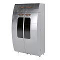 Stylish Modern Decorative Cabinet With Double Door Glass Window Pane And Metal Handles