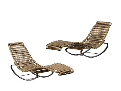 Two Stylish Wicker Lounge Chairs With Metal Frame For Outdoor Patio Use 3d model