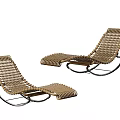 Two Stylish Wicker Lounge Chairs With Metal Frame For Outdoor Patio Use