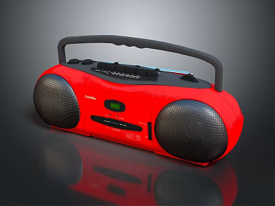 Red Portable Stereo Boombox With Black Handle Dual Speakers And Control Panel 3d model