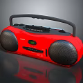Red Portable Stereo Boombox With Black Handle Dual Speakers And Control Panel