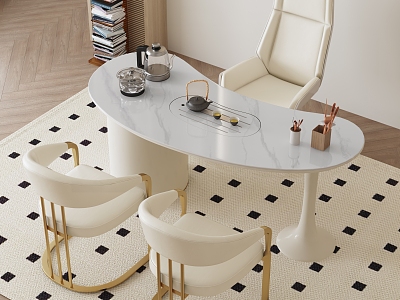 Cream style marble tea table and chair combination tea room marble tea table tea table rock plate tea table tea table tea area tea tray tea 3d model