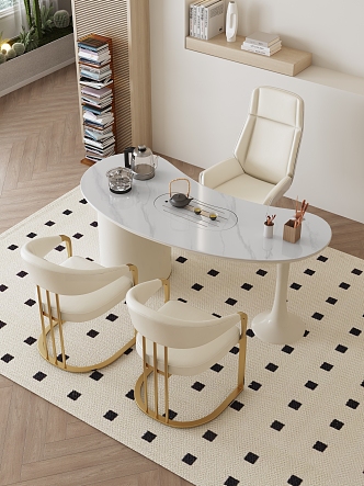 Cream style marble tea table and chair combination tea room marble tea table tea table rock plate tea table tea table tea area tea tray tea 3d model