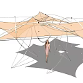 Modern Geometric Pergola Design With Fabric Canopy For Outdoor Garden Space