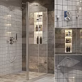 Shower Sauna Interior Design With Modern Tiles Shower Fixtures And Storage Shelves