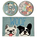 Decorative Round Rugs with Cartoon Animals Numbers and Dog Designs Featuring WOOF Text