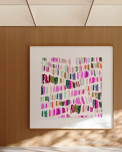 Modern Square Oil Painting With Vibrant Multicolored Irregular Strokes On Wooden Wall 3d model 