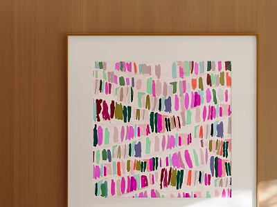 Modern Square Oil Painting With Vibrant Multicolored Irregular Strokes On Wooden Wall 3d model