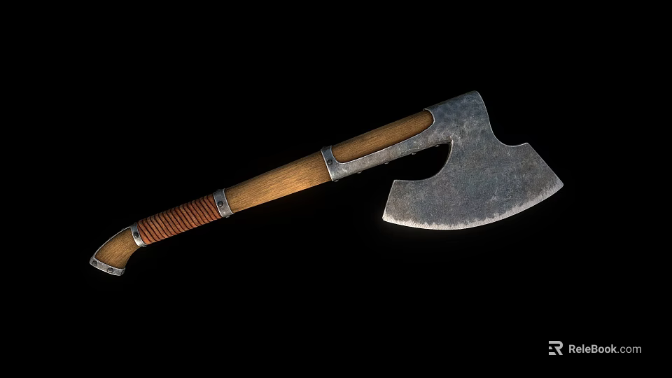 Handcrafted Axe Weapon With Sharp Metal Head And Leather Wrapped Wooden Handle 3d model 