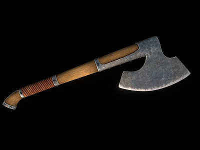 Handcrafted Axe Weapon With Sharp Metal Head And Leather Wrapped Wooden Handle 3d model