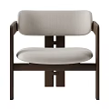 Modern Minimalist Accent Chair With Dark Brown Wooden Frame And Beige Upholstered Seat