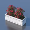 Garden Ornament With Rectangular Stone Planter Box And Blooming Red Roses 3d model