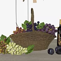 Fresh Assorted Fruits With Purple Green Red Grapes And Plums In Woven Basket On Table