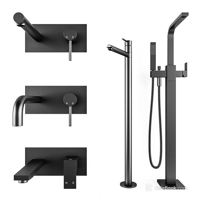 Modern Black Faucet Designs With Wall Mounted Single Handle And Shower Components 3d model 
