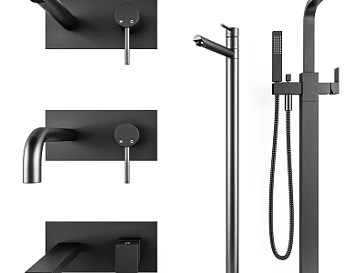 Modern Black Faucet Designs With Wall Mounted Single Handle And Shower Components 3d model