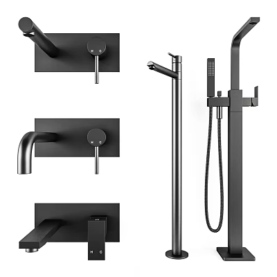 Modern Black Faucet Designs With Wall Mounted Single Handle And Shower Components 3d model