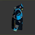 Stylish Hooded Jacket With Blue Gray Yellow Geometric Patterns And Front Zipper