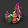 Ancient Mystical Altar Structure With Orange Snakes Green Gemstone Pillars Circular Platform And Stone Steps 3d model