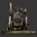 Vintage Steam Engine Model With Metal Wheels And Green Base 3d model