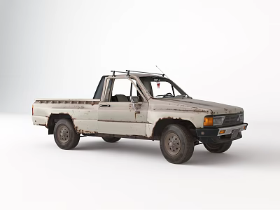 Old Rusted Single Cab Pickup Truck Displayed Against White Background With Weathered Exterior 3d model