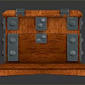 Wooden Entryway Side Cabinet With Orange Finish And Metal Hardware Accents