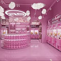 Cute Pink Indoor Playground Featuring Claw Machines and Sparkling Decor