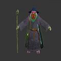 Wizard Character With Long White Beard Pointed Hat Gray Robe And Wooden Staff