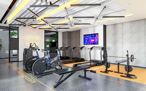 Modern gym fitness equipment spinning sports equipment ceiling 3d model