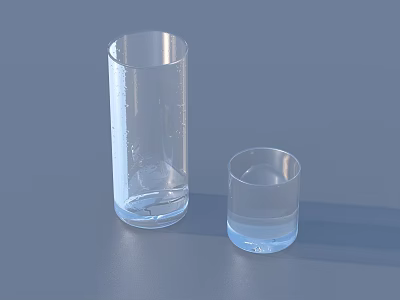 Clear Glass Cups With Water In Two Sizes For Daily Home Use 3d model