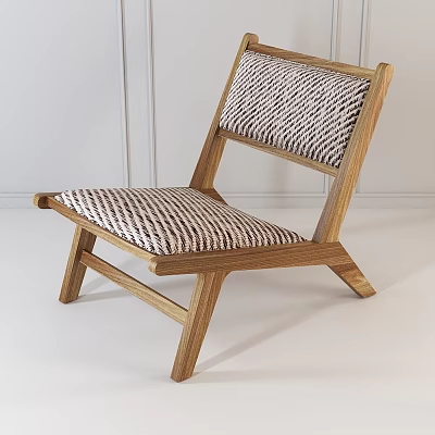 Modern Wooden Chair With Woven Seat Backrest And Natural Wood Frame 3d model