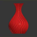 Elegant Red Sculpted Vase with Intricate Wavy Carving Patterns and Glossy Texture