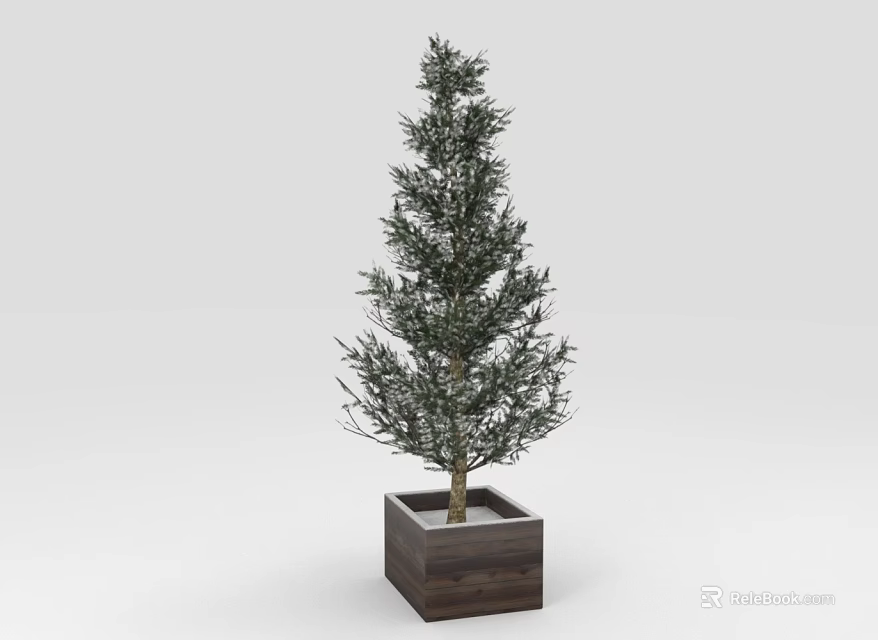 Evergreen Potted Olive Tree In Square Wooden Planter For Interior Decor 3d model 