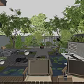 Tranquil Courtyard Garden Design With Lush Greenery Stone Pathways Outdoor Dining Set And Lotus Pond