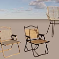 Outdoor Folding and Woven Rattan Chairs with Metal Frame Black Gold Colors