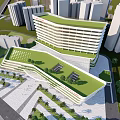 Modern Guangdong Building Exterior With Curved Design Palm Trees And Green Lawn
