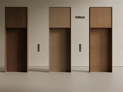 Bellcom Contemporary Elevators With Stylish Wooden Panel Doors In Minimalist Interior 3d model