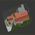 Architectural Model of Residential Buildings With Red Roofs Green Lawn and Pathway