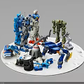 Multi Colored Robot Creatures In Standing Positions With Transformed Parts On White Circular Tray 3d model