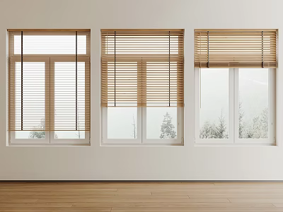 Wooden Venetian Blinds Enhancing Windows in Modern Interior with Natural Light 3d model