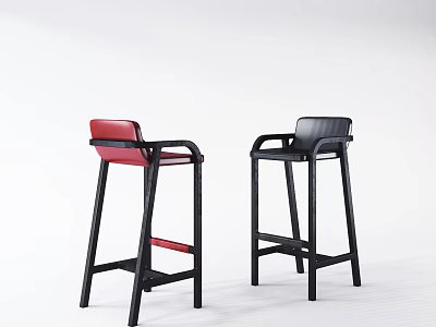 Modern Red and Black Bar Stools with Armrests in Stylish Design 3d model