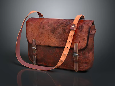 Vintage Brown Leather Messenger Bag With Adjustable Shoulder Strap And Classic Design 3d model