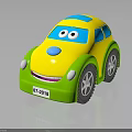Kids Yellow And Green Toy Car With Big Eyes Smiling Face Cartoon Style