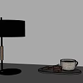 Modern Black Table Lamp With Golden Accent Coffee Cup And Cookies On Table