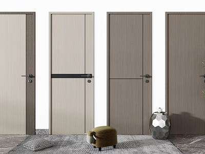 Modern Wooden Hinged Doors In Interior Display With Sleek Design And Decorative Elements 3d model
