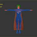 Superman in Blue Suit and Red Cape With Red S Symbol Arms Outstretched Standing Pose