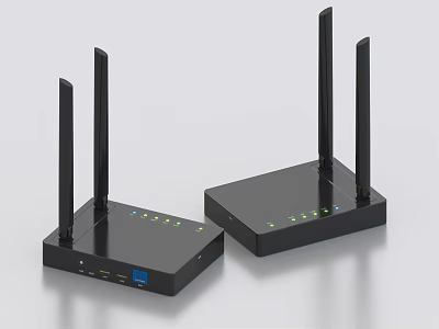 Dual Black Wireless Routers With Multiple Antennas And LED Indicator Lights 3d model